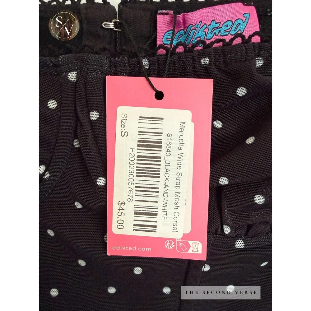 Edikted Marcella Wide Strap Mesh Corset Top Black White Polka Dot S16840 Size Sm - Picture 9 of 11
